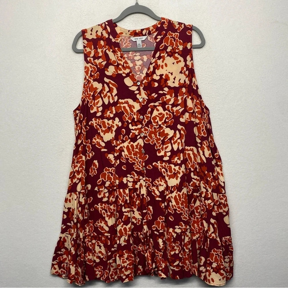 Nine West Tank Blouse Tiered Button Down XXL Abstract Print Swingy - Picture 1 of 8